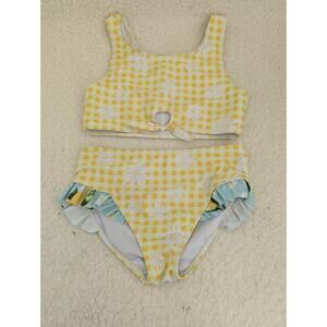 Harper Canyon yellow and white checkered 2 piece bathing suit size 10 Girls